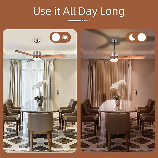 SUGIFT 52-Inch 3-Blade Retro Ceiling Fan, 6-Speed Reversible Motor, Adjustable LED Light, Silver