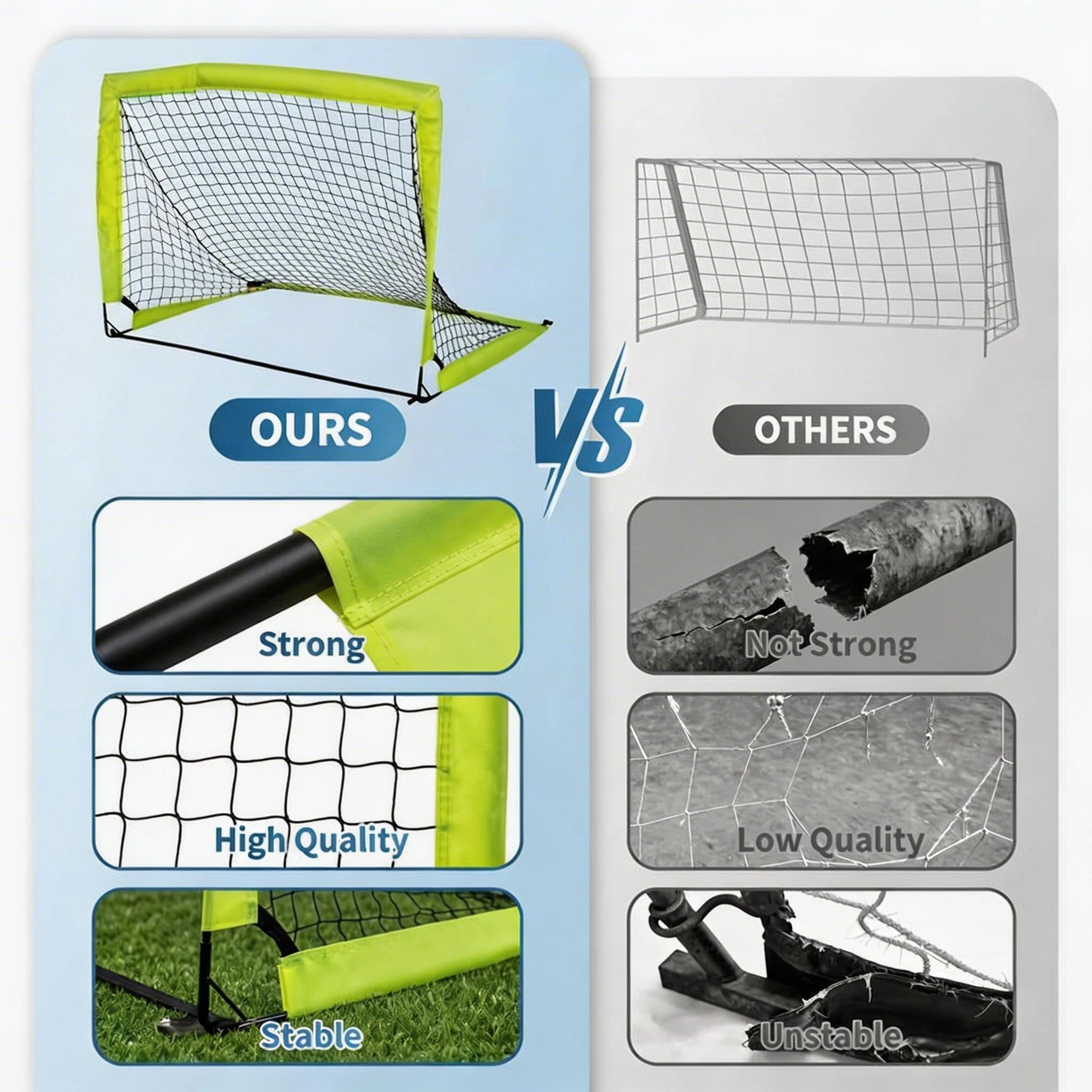 6x4 FT Soccer Goal Set 2 Pack with Training Nets, Portable Backyard Goals Ball, Cones & Carry Bag