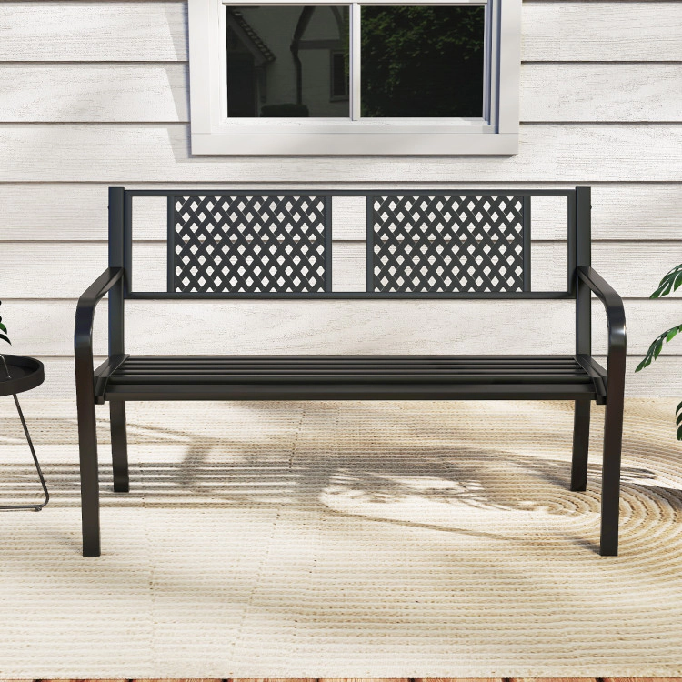 Hivvago Outdoor Bench Metal Loveseat Patio Bench For 2-3-Person