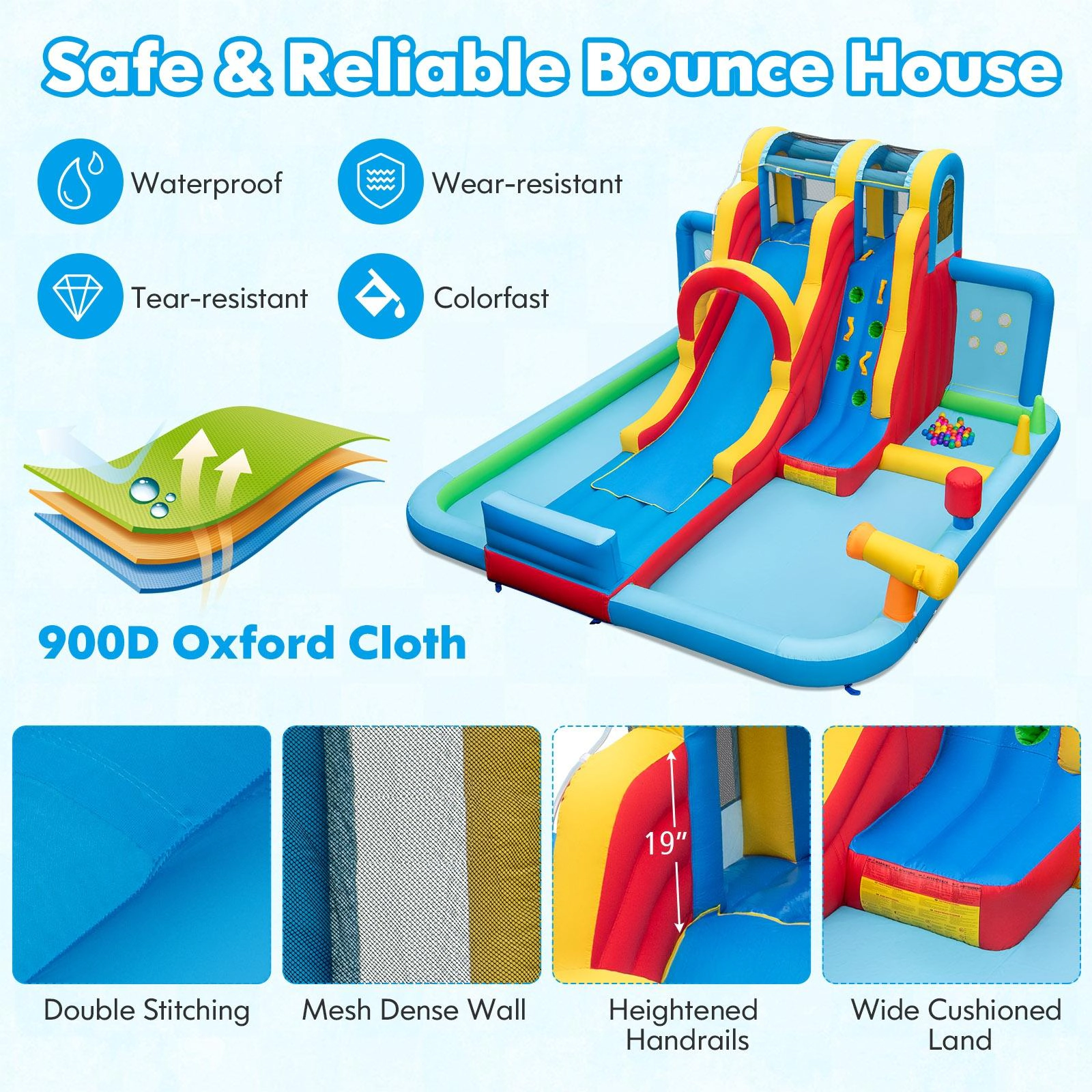 SUGIFT Inflatable Water Slide Water Park with Long Slide Splash Pools and Ball Pit 200-lb Capacity Ages 3+ Multicolor