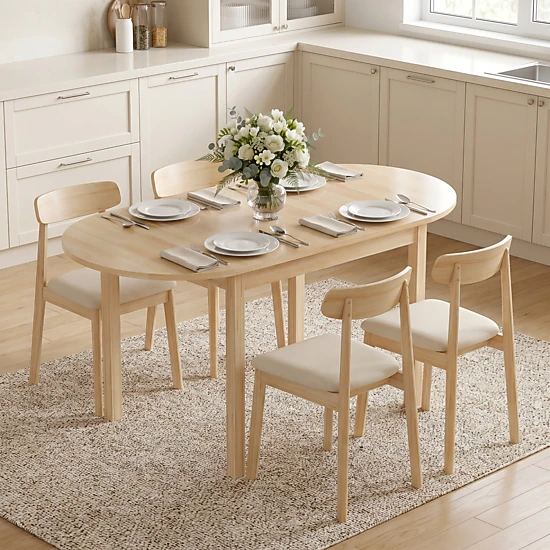 HONGGE 55" Wood Kitchen Table Drop Leaf Tables for Small Spaces