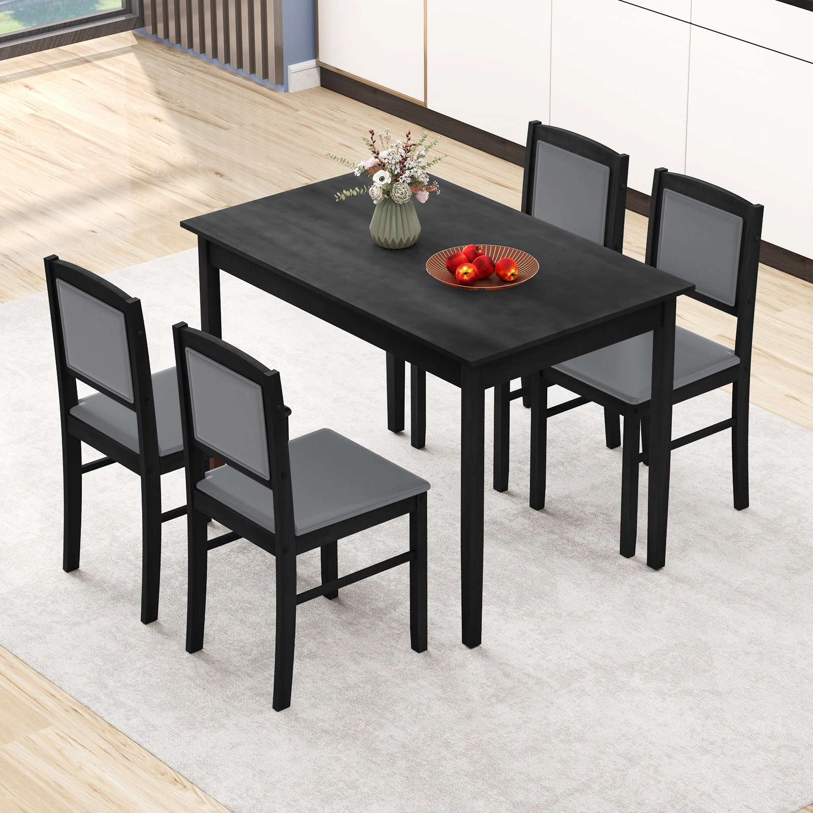 SUGIFT 5-Piece Farmhouse Dining Set for 4, 45-Inch Table with Upholstered Chairs