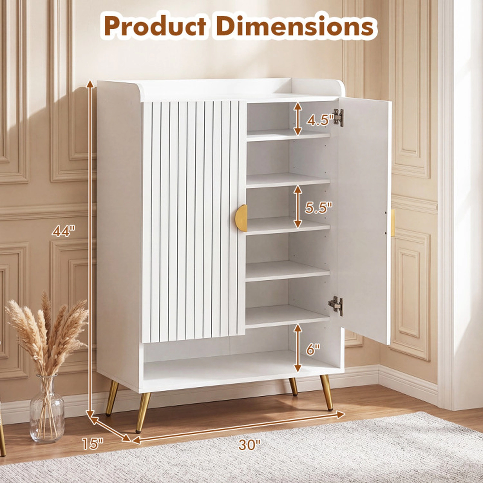 SUGIFT 44-in Tall Shoe Storage Cabinet with 7-Tier Doors and Adjustable Shelves 110-lb Capacity 30-in Wide 1-Piece White