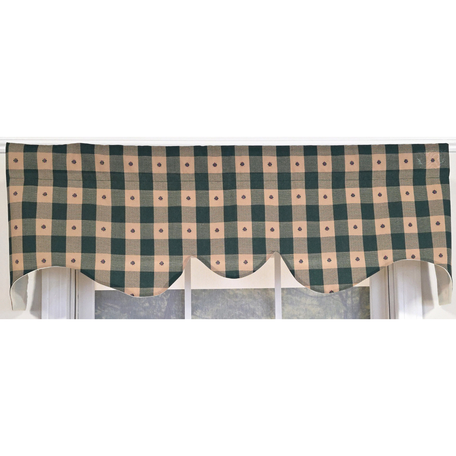 RLF Home 100% PolyesterCollette Squares Shaped  Fully lined Windows Rod Pocket Valance 51" x 15"  Green