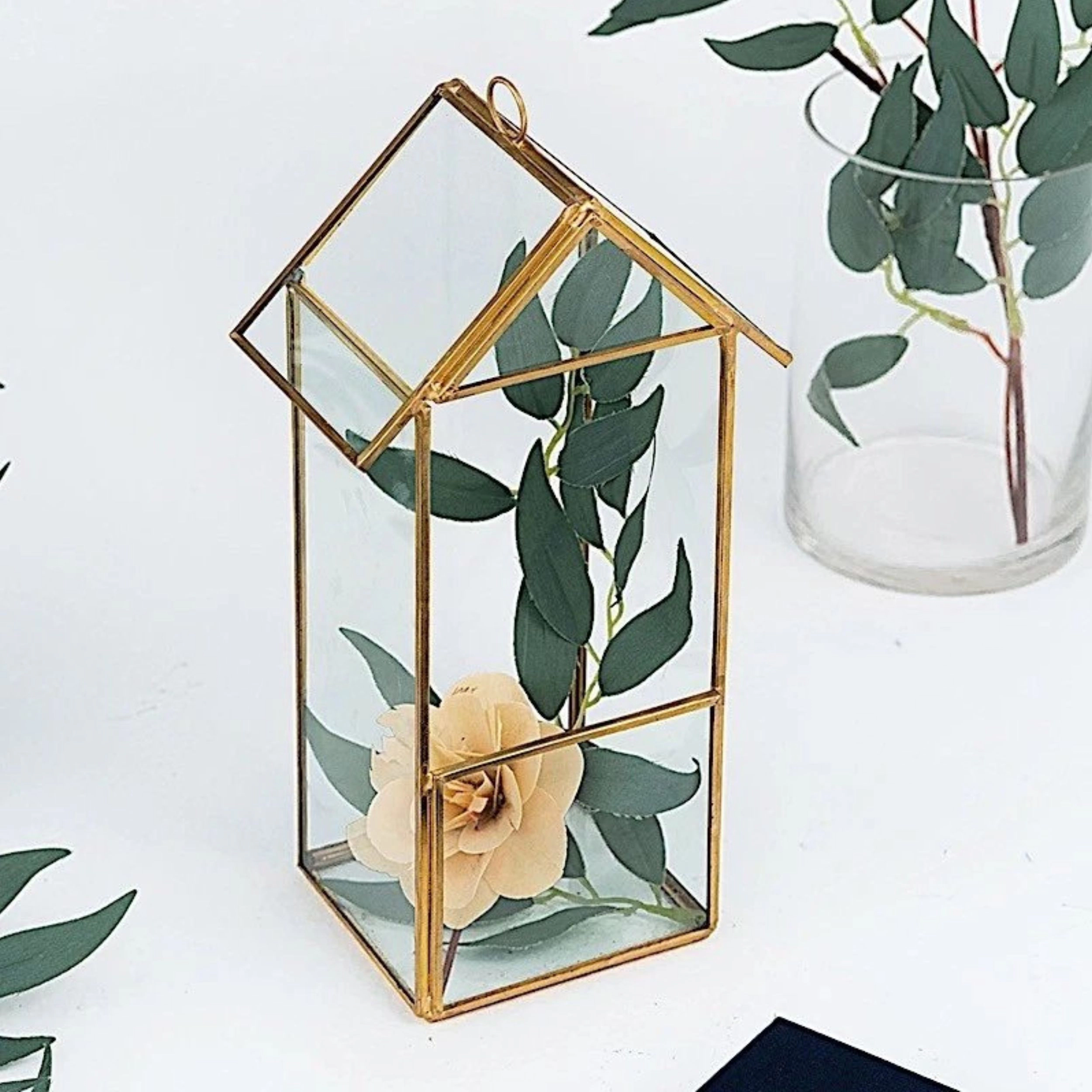 Home Collection 10.5 Inch Gold Geometric Glass Terrarium Vase