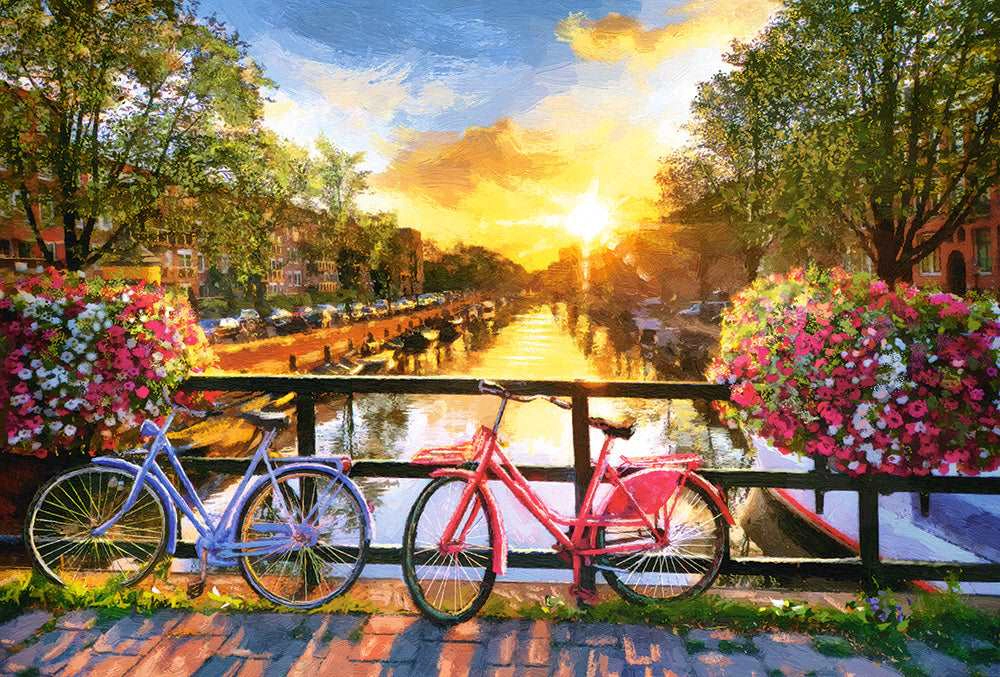 CASTORLAND 1000 Piece Jigsaw Puzzle, Picturesque Amsterdam with Bicycles, European puzzle, Adult Puzzle, C-104536-2