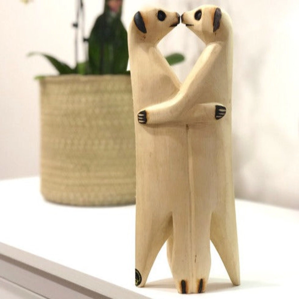 Mbare Hand Carved Standing Meerkat Lovers Pair
