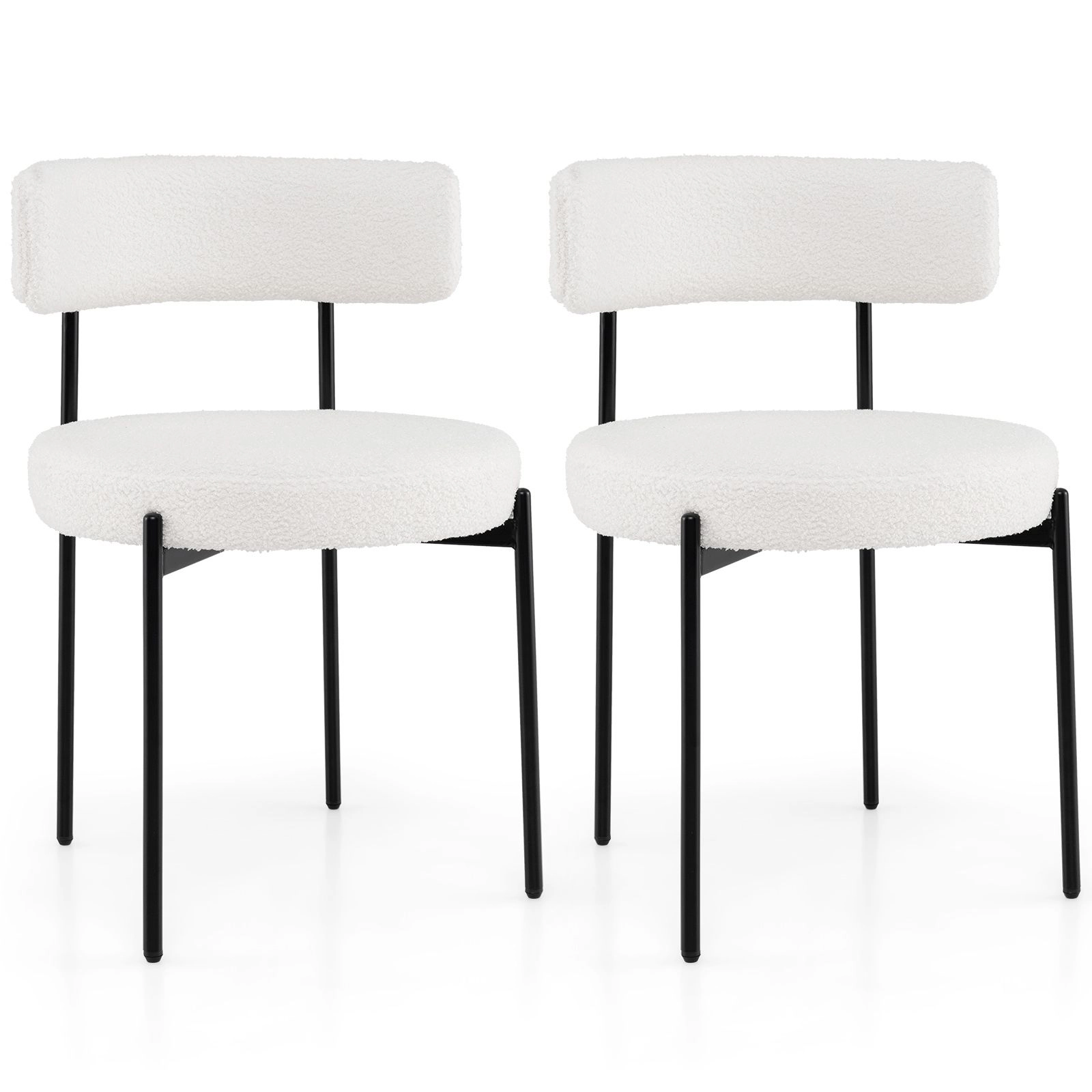 SlickBlue Boucle Dining Chairs Padded Sherpa Seat Metal Legs Set of 2