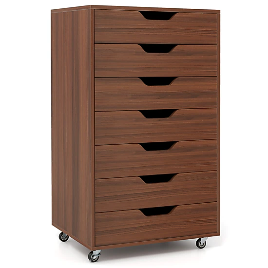 LJG 7-Drawer Chest Wooden Storage Dresser with Lockable Wheels