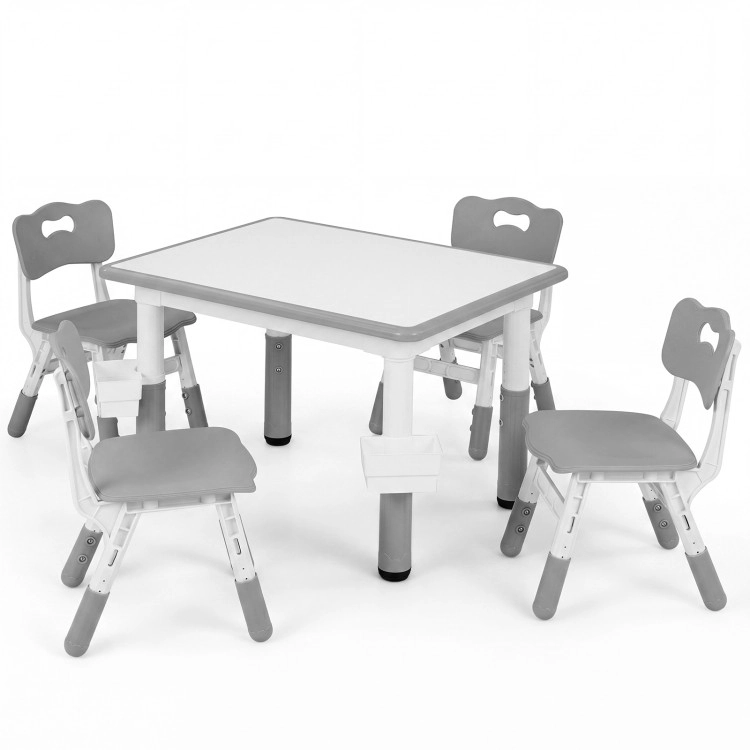 Hivvago Height Adjustable  Kids Table And 4 Chairs Set With Graffiti Desktop 2 Storage Baskets