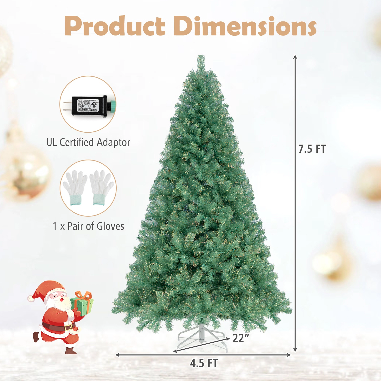 SUGIFT Fruit Green Pre-Lit Tinsel Christmas Tree with 550 LED Lights 8 Modes and Reflective Foliage