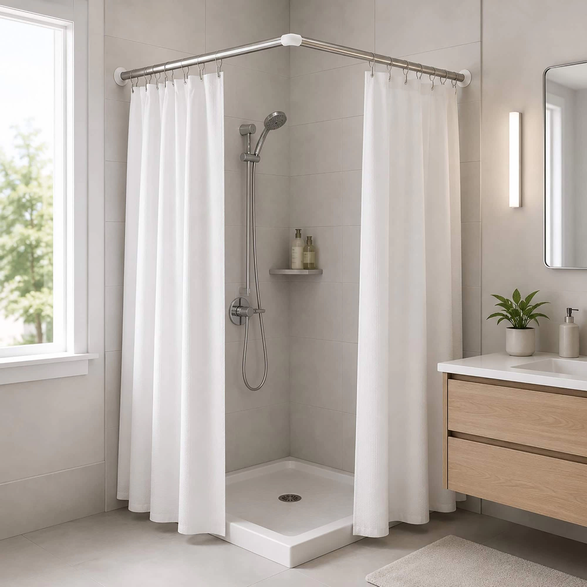 Evideco French Home Goods Corner Shower Curtain Rod 35.4 x in, 1" Diameter, Wall-Mounted, Cut-to-Length