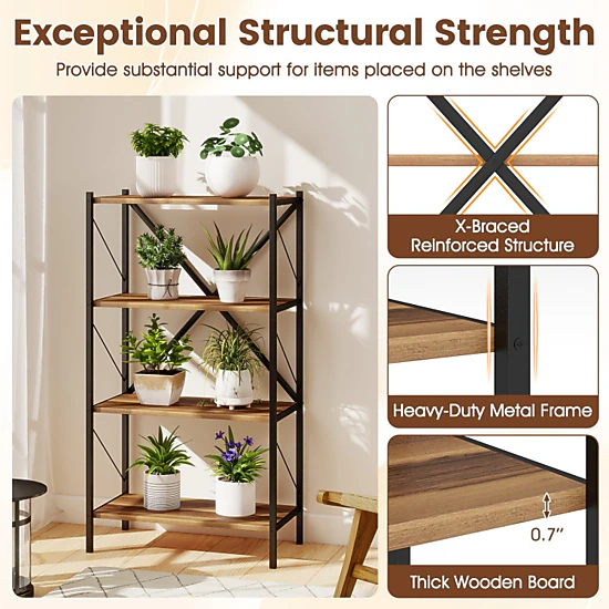 Hivvago 4-Tier Bookshelf With Heavy-Duty Metal Frame