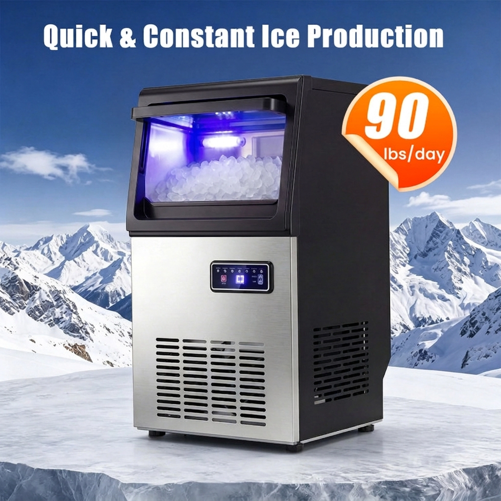 SUGIFT Black Nugget Ice Maker with Self Cleaning and 15-lb Storage 90-lb Daily Output 13.7-in W 13.2-in D 24.6-in H