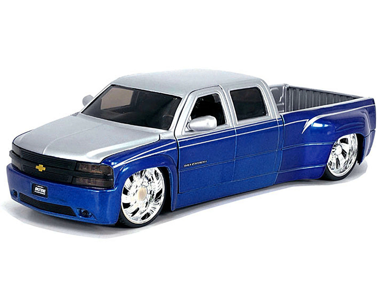 Jada 1999 Chevrolet Silverado Dually Pickup Truck Blue Metallic and Silver with Custom KMC Wheels "Just