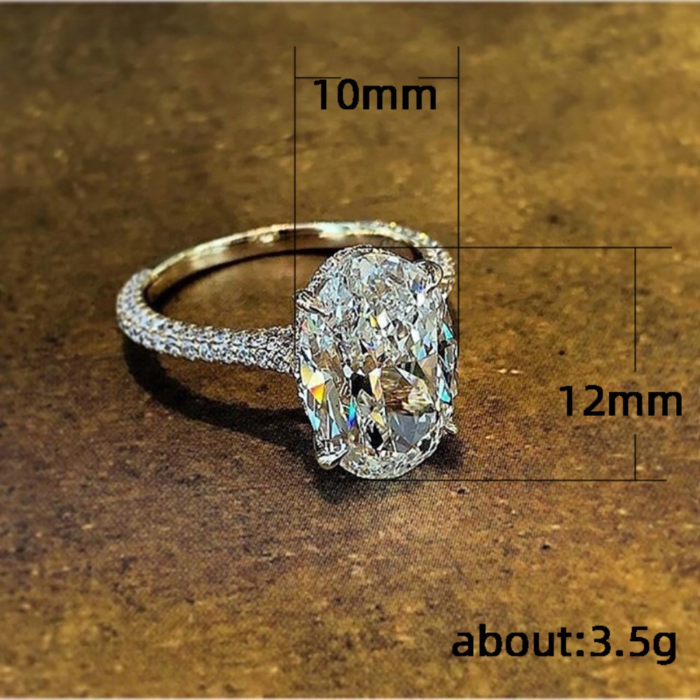 Oval Cut Cubic Zirconia Halo Engagement Ring Pave Shank Two‑Tone Wedding Ring for Women