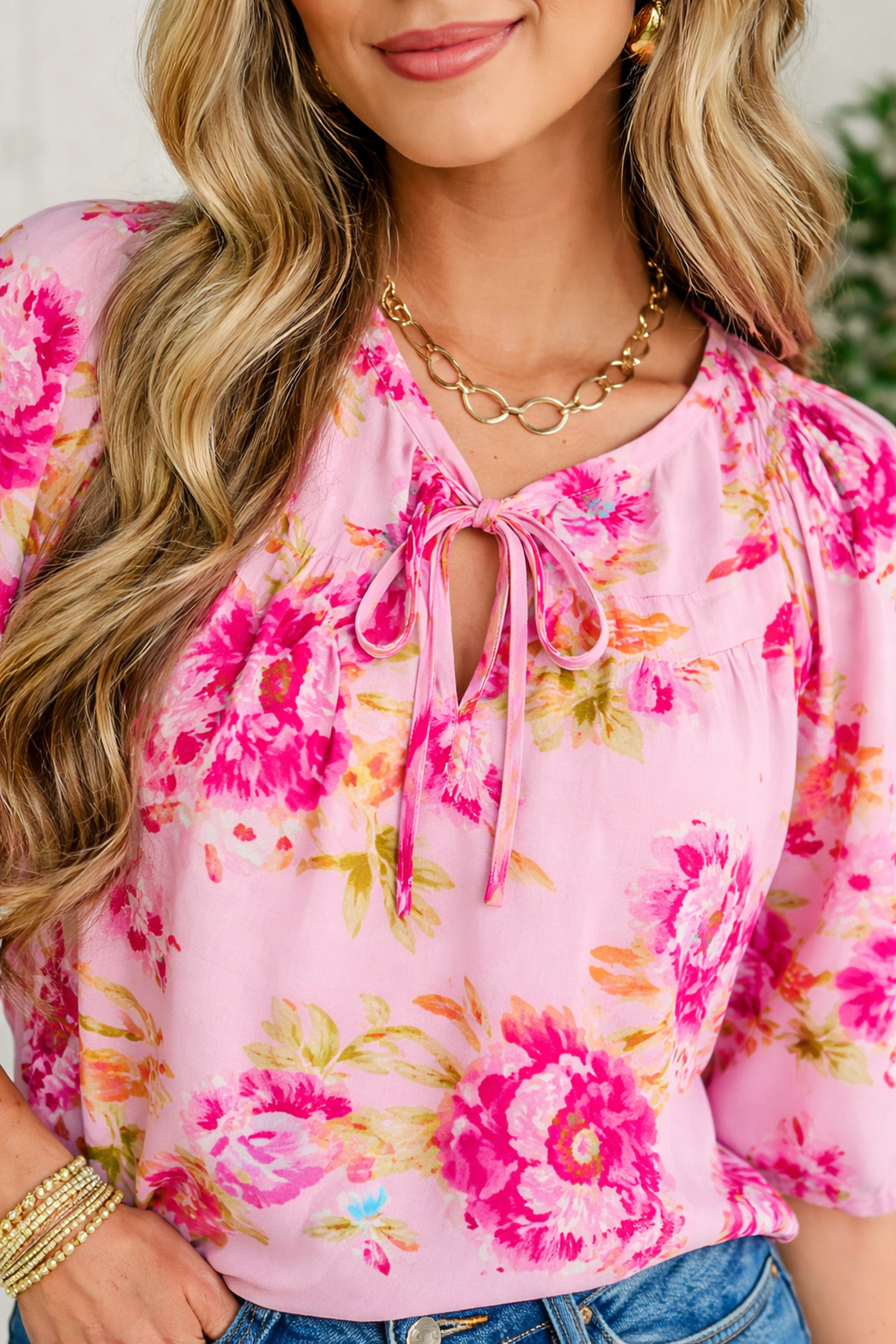 Threaded Pear Nicole Puffy Half Sleeve Blouse