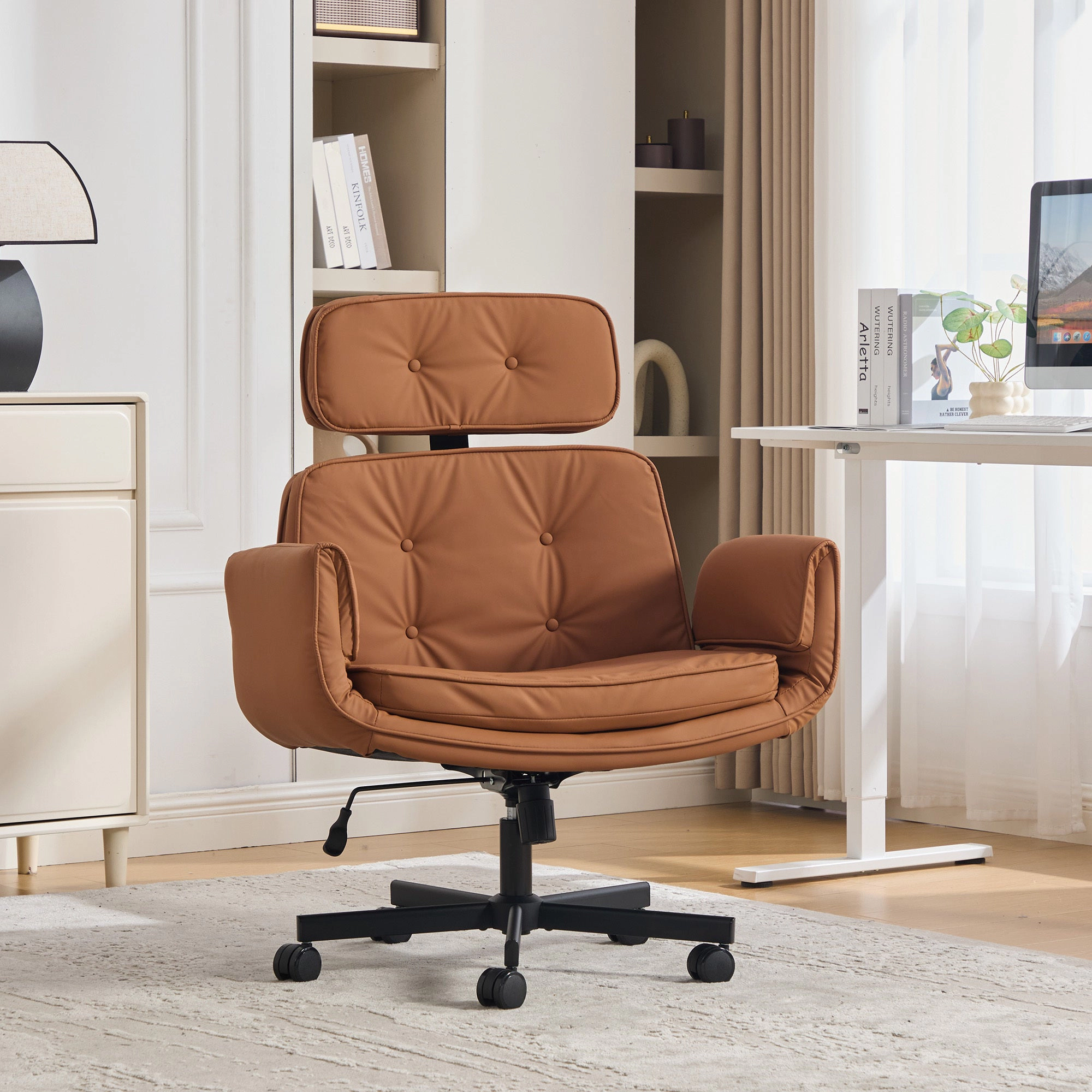 Platinum-Level Office Chairs Adjustable Armrest Swivel Criss-Cross Office Chair, Wide Seat - Brown