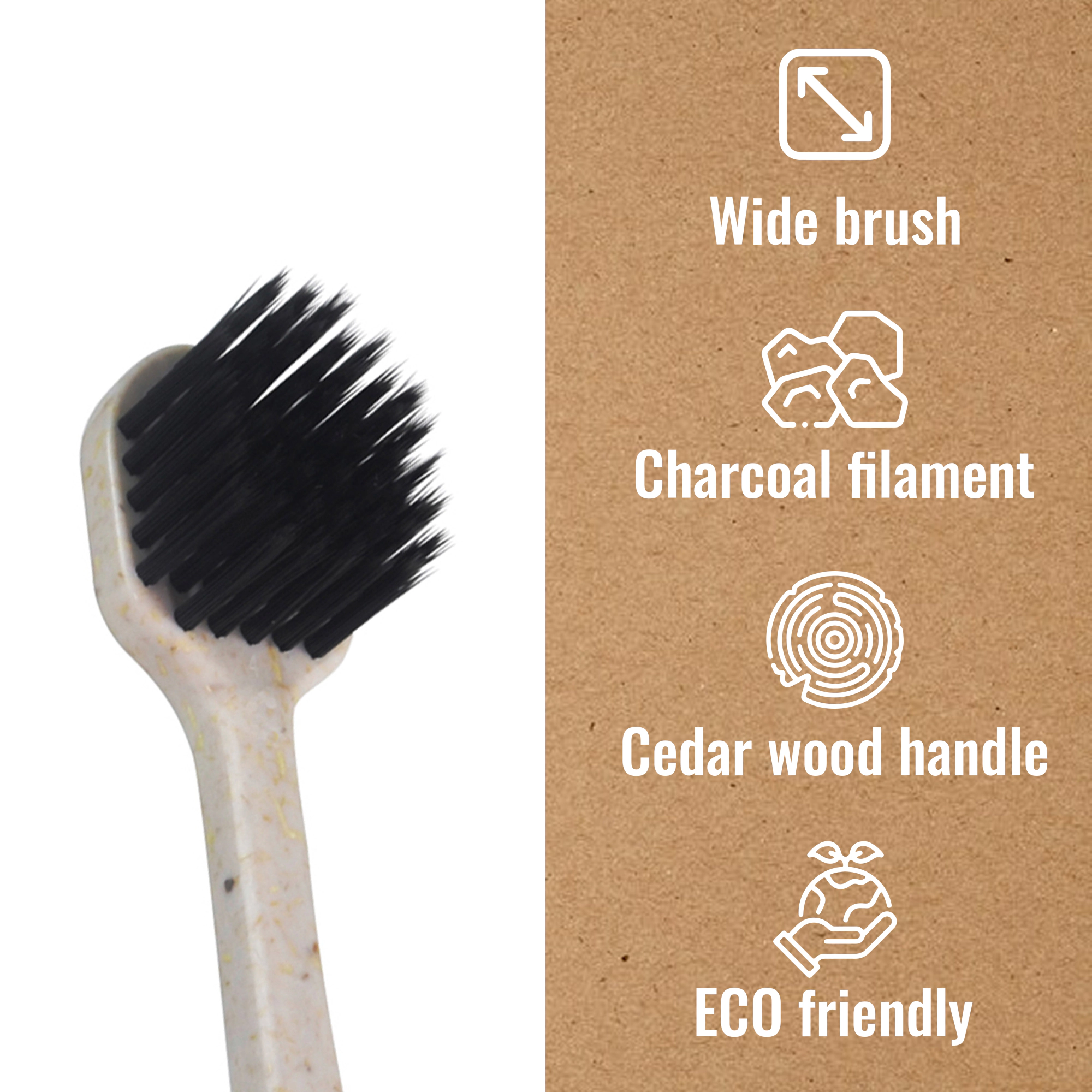 Pursonic Unisex Charcoal Whitening Toothbrush – Wide Brush Head Natural Cedarwood Handle Toothbrush