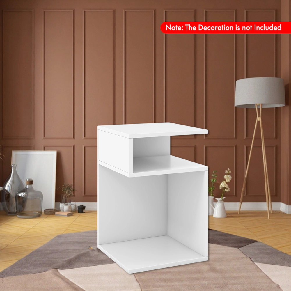 Hivvago Contemporary S-Frame Side Table with Dual Open Shelves and Distinctive Curved Design