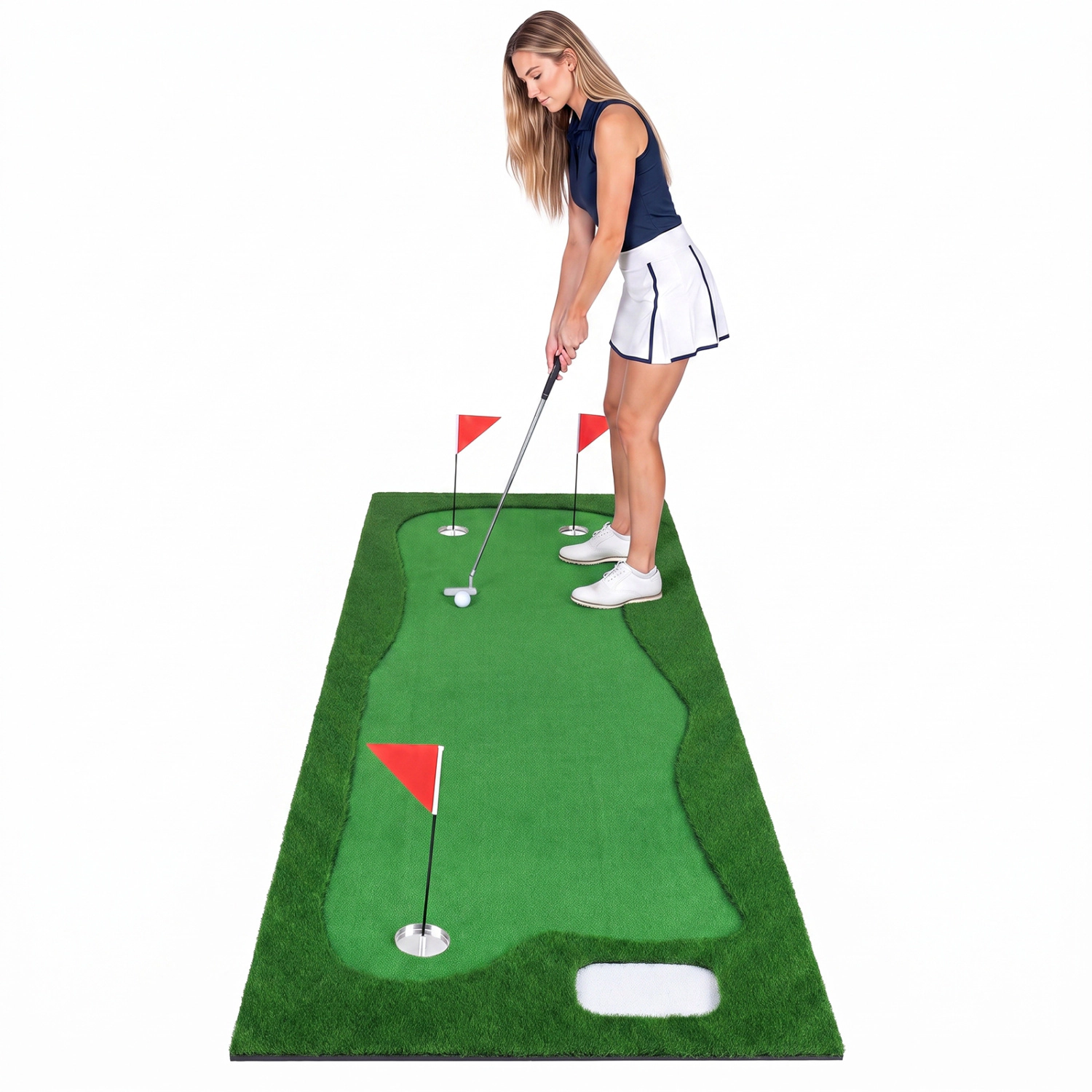 LJG 10 x 3.5ft Golf Putting Green with 3 Hole Cups and 3 Flags for Home Backyard Garage Office