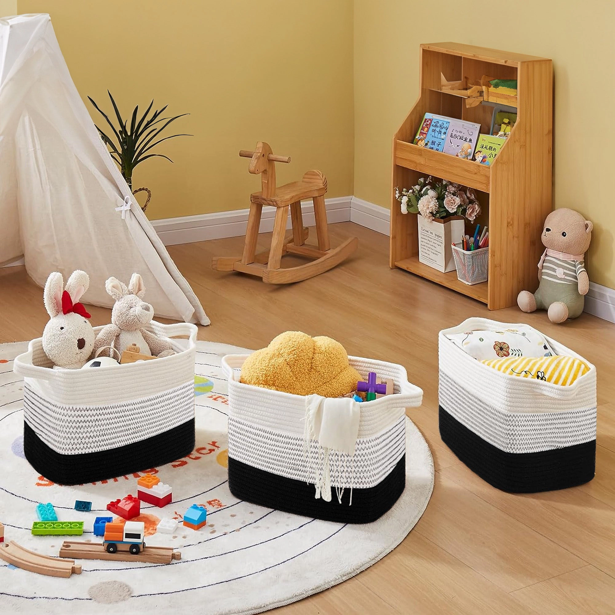 Cheer Collection 3-Pack Cotton Rope Storage Baskets – Soft for Home Kitchen Use