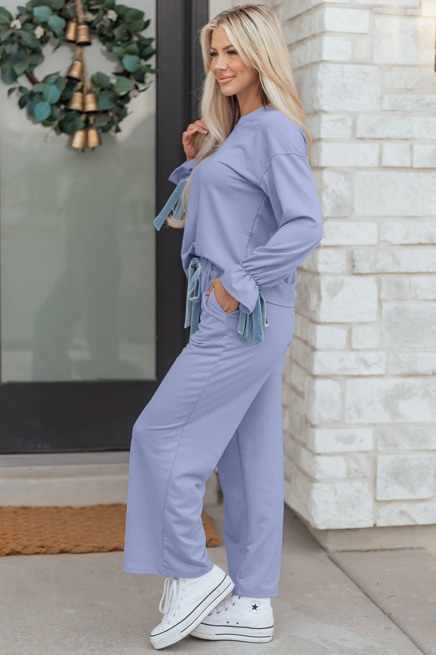 Threaded Pear Women's Rory Beau Flounce Long Sleeve Lounge Set