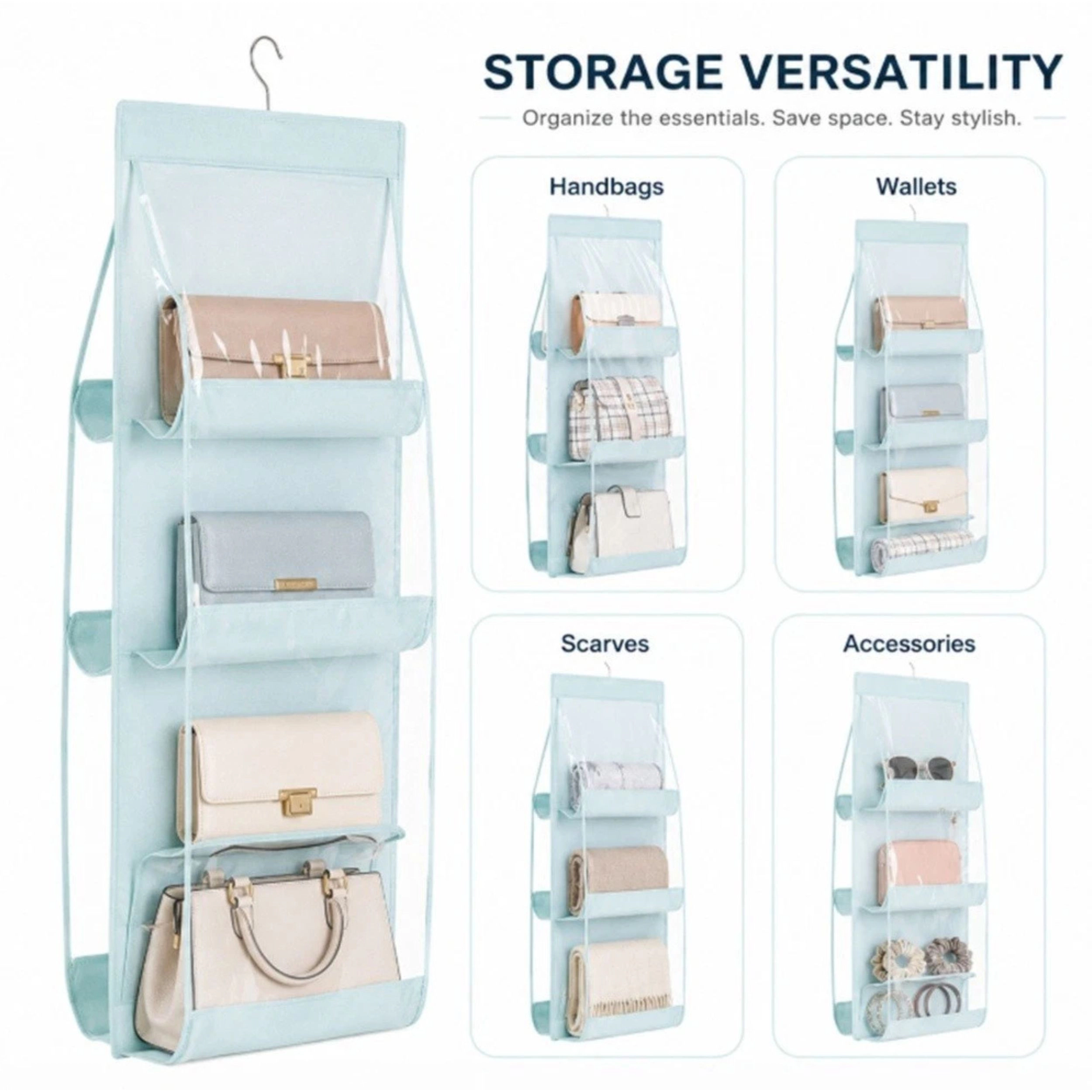 Home Collection 6-Pocket Hanging Handbag Organizer Closet Purse Storage Holder