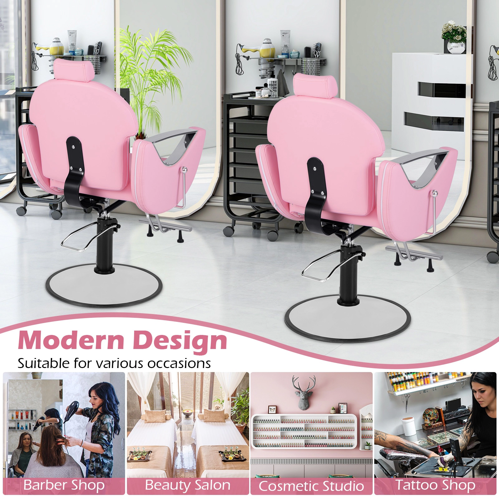SUGIFT Pink Reclining Salon Chair with Detachable Headrest and Armrests 26-in W 37.5-in D 330-lb Chair Capacity