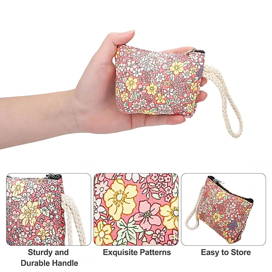 SS Design 12 Piece Small Canvas Coin Purses with Wrist Handle Flower ...