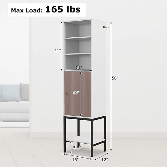 Glintex 57-Inch Narrow Cabinet with Metal Legs Soft-Close Hinges and 165-Lb Load