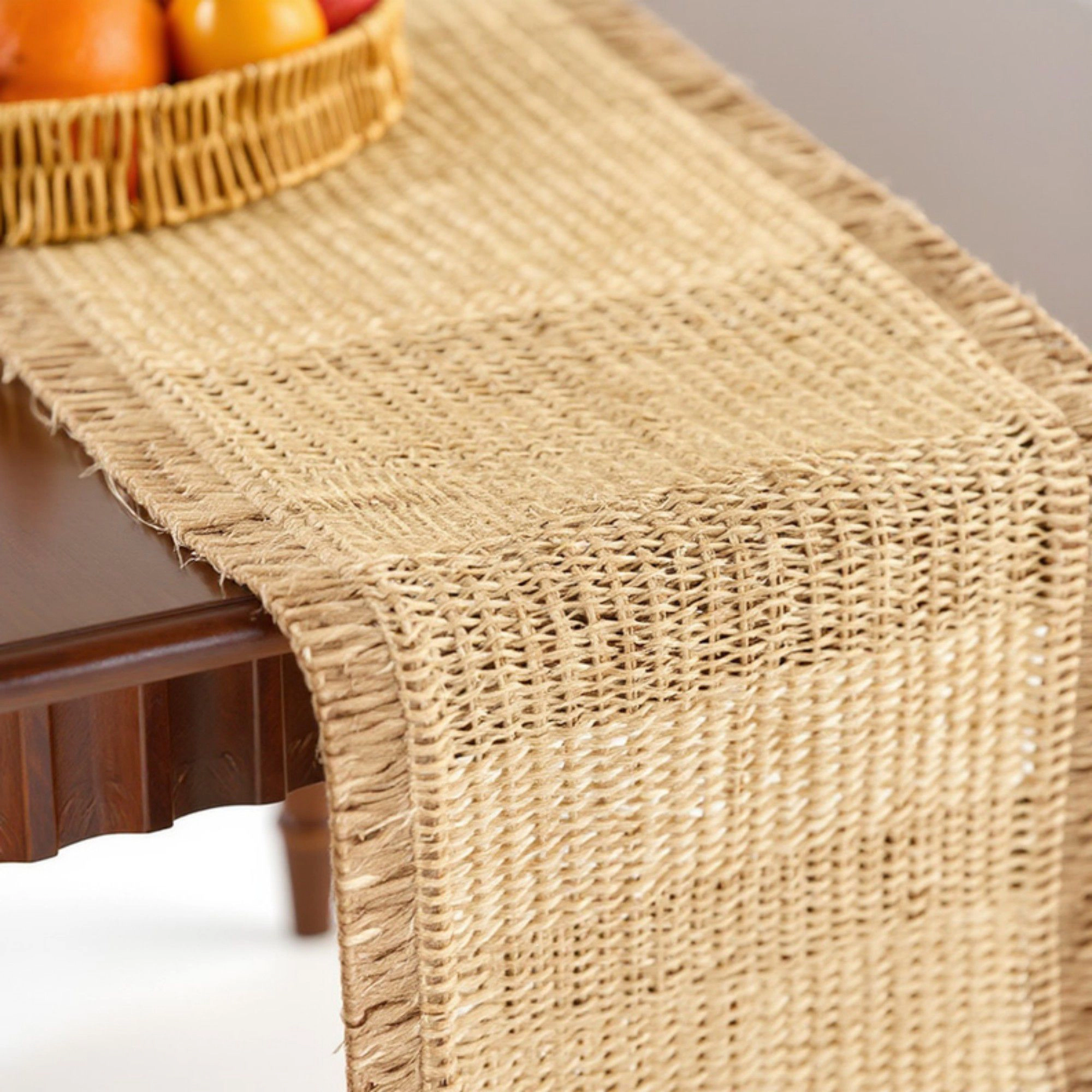 Alilang Women Textured Woven Table Runner with Fringe Trim and Neutral Stripe Pattern 47x11.8