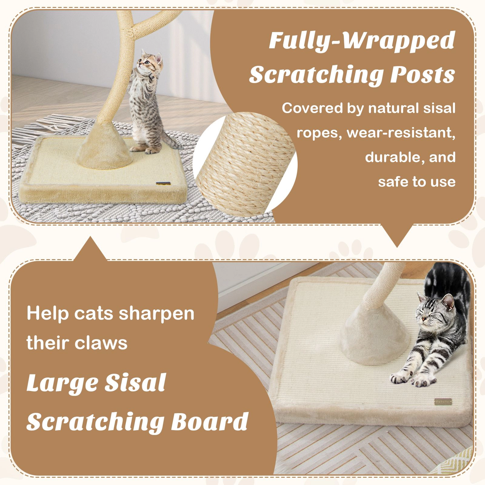 SlickBlue 70" Tall Cat Tower with 3 Perches & Sisal Scratching Posts