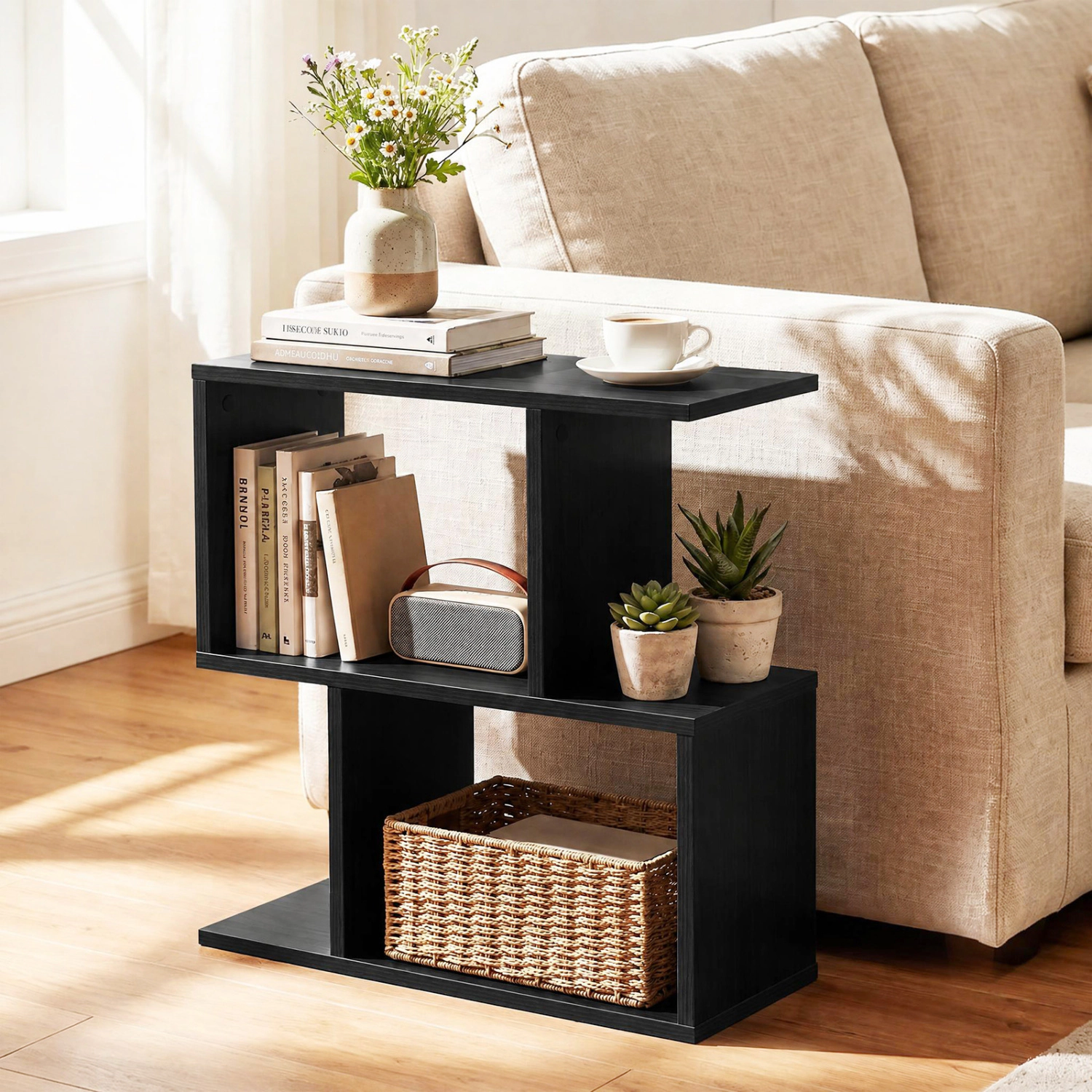 LJG 3-Tier Geometric Bookshelf with Thick Foot Pads