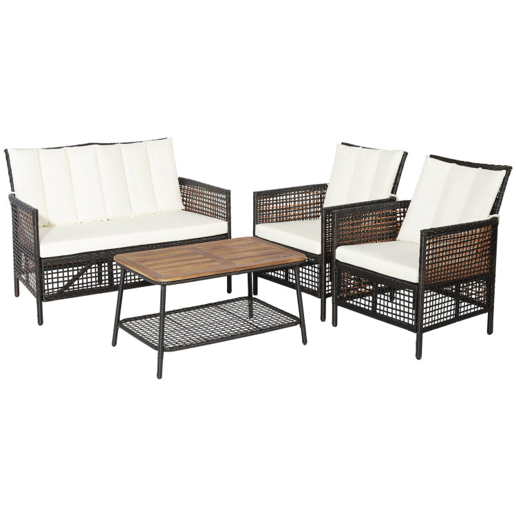 Hivvago 4 Pieces Patio Rattan Furniture Set With 2-Tier Coffee Table
