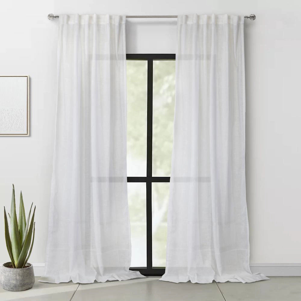 Habitat Alicante Sheer Dual Header Slub Sheer Fabric Curtain Panel for Brighten Any Living Space 52" x 95" White