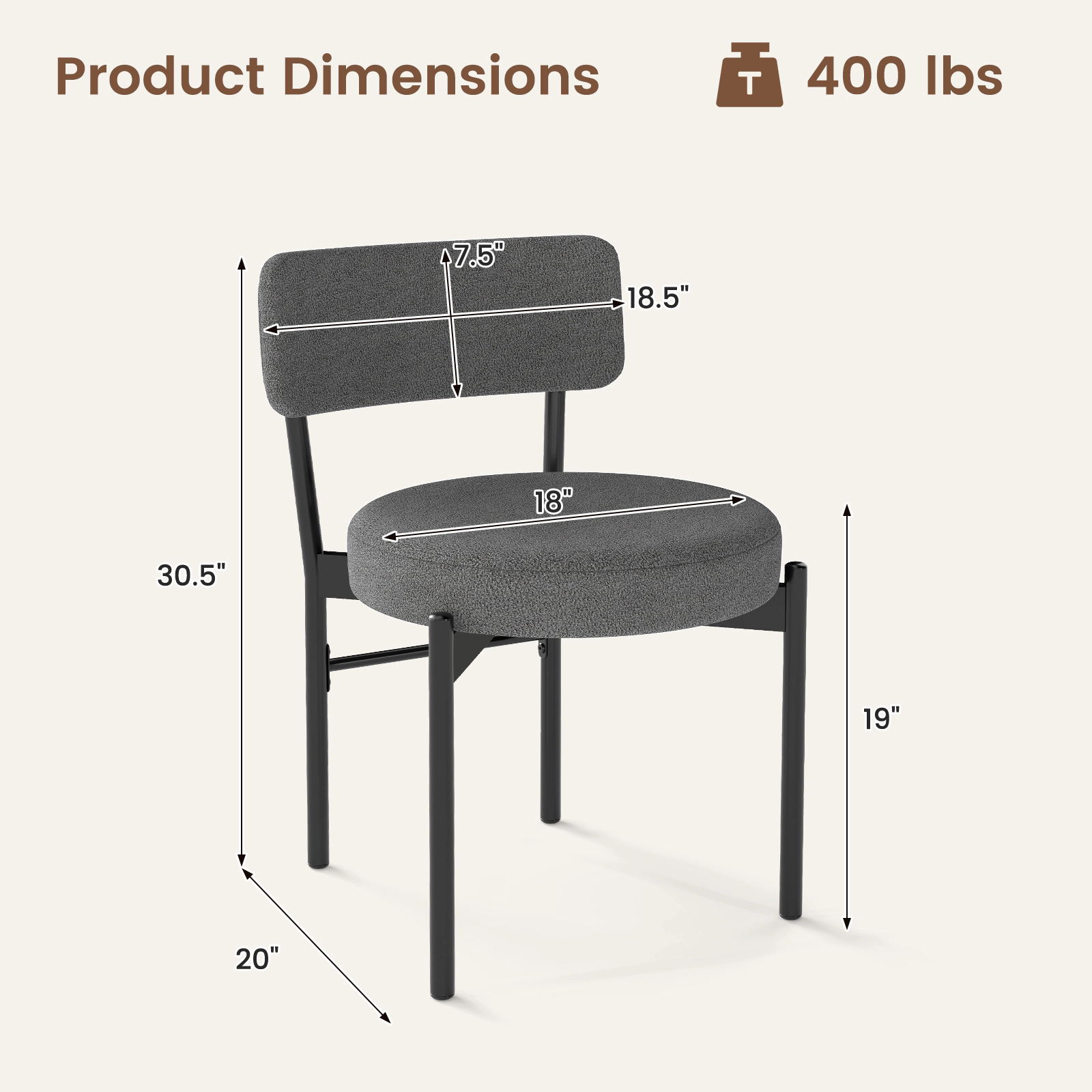 LJG Dining Chair Set of 2 with Curved Backrest and Padded Seat