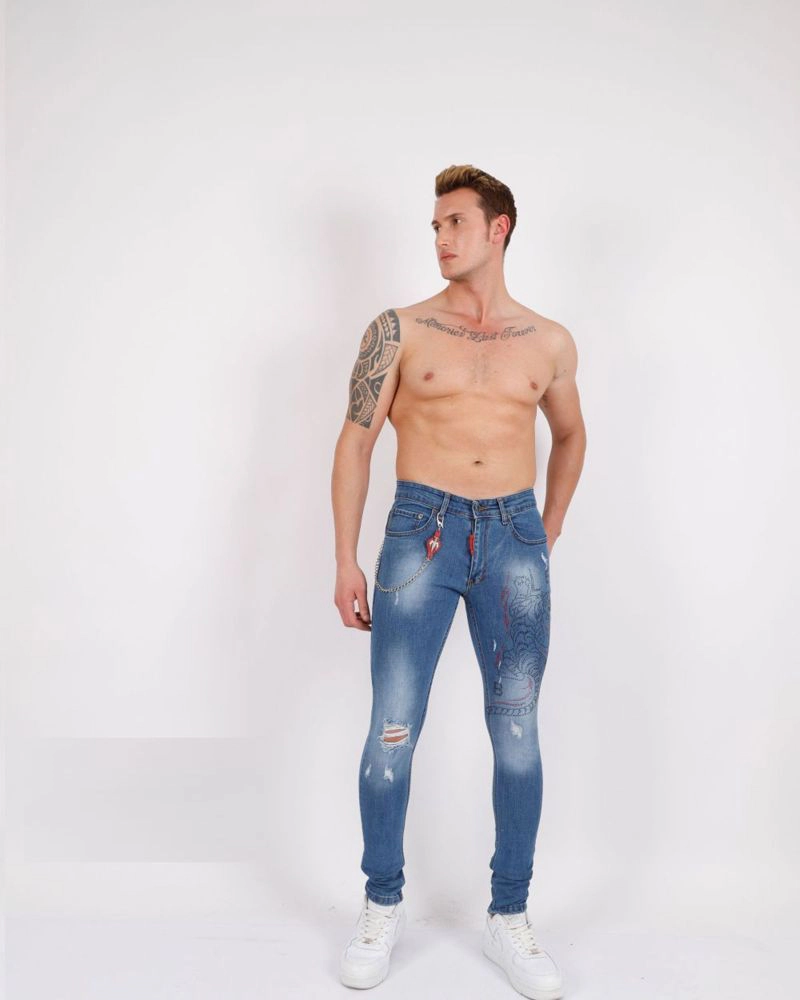 Elie Balleh Men's rhinestone tiger skinny jeans