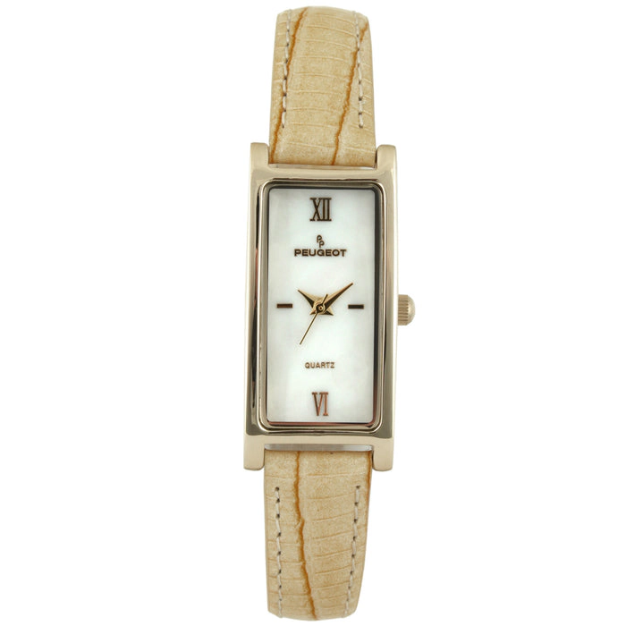 Peugeot Women 35x18mm Rectangular Watch Glossy Tan Leather Strap