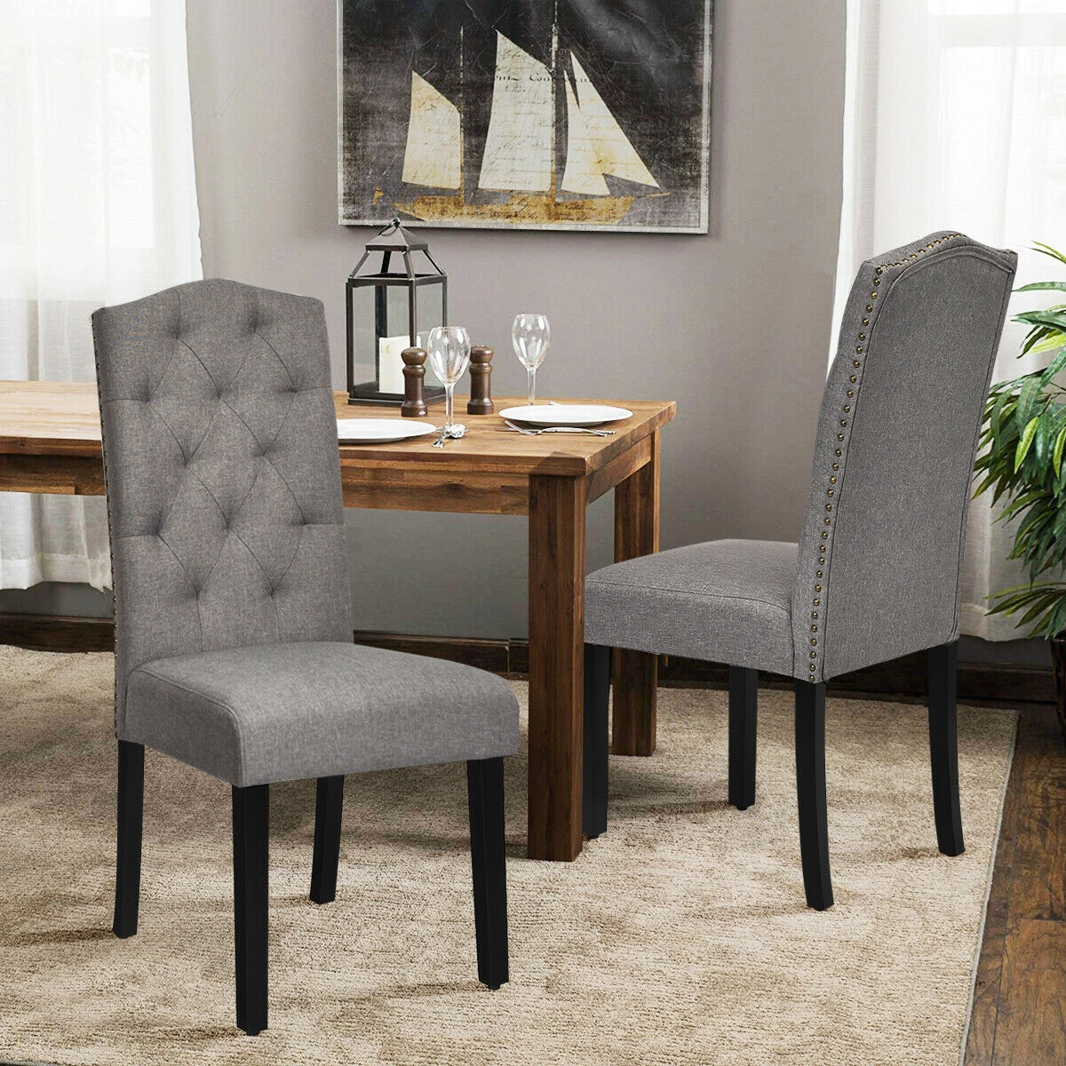 LJG Set of 2 Tufted Upholstered Dining Chairs