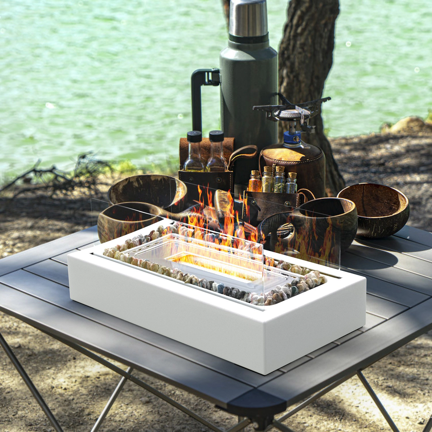 GBruno Ethanol Tabletop Fire Pit With Roasting Sticks