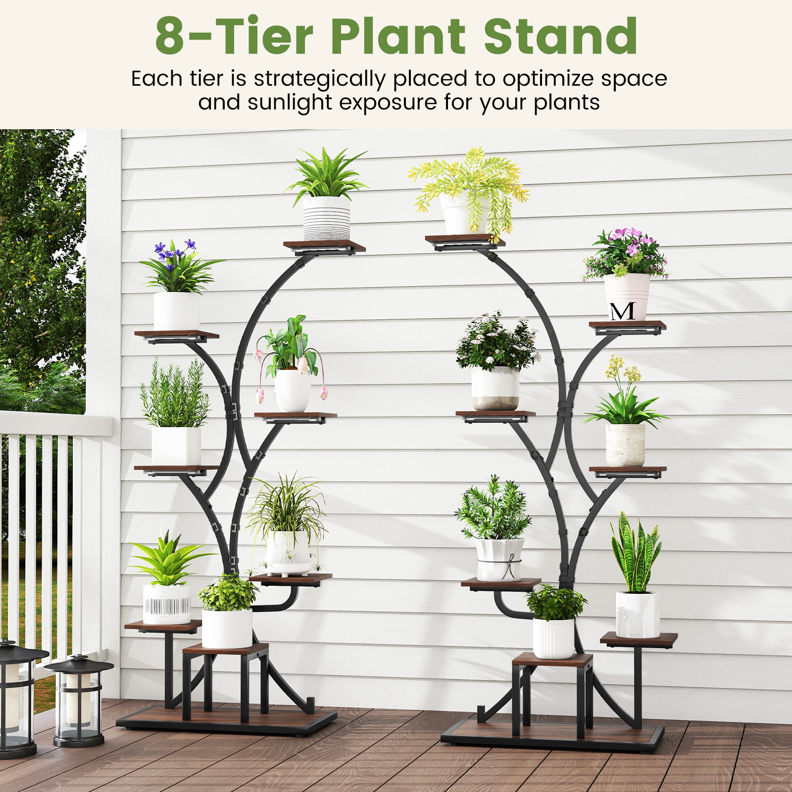 Slickblue Vertical Plant Stand 8 Tier with LED Grow Light System, Curved Shelves, Metal Frame