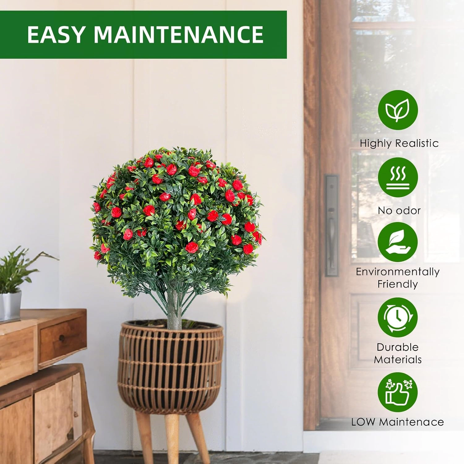 Artificial Topiary Trees, 2 Pack, Red Rose, 1.97 x 1.31 ft