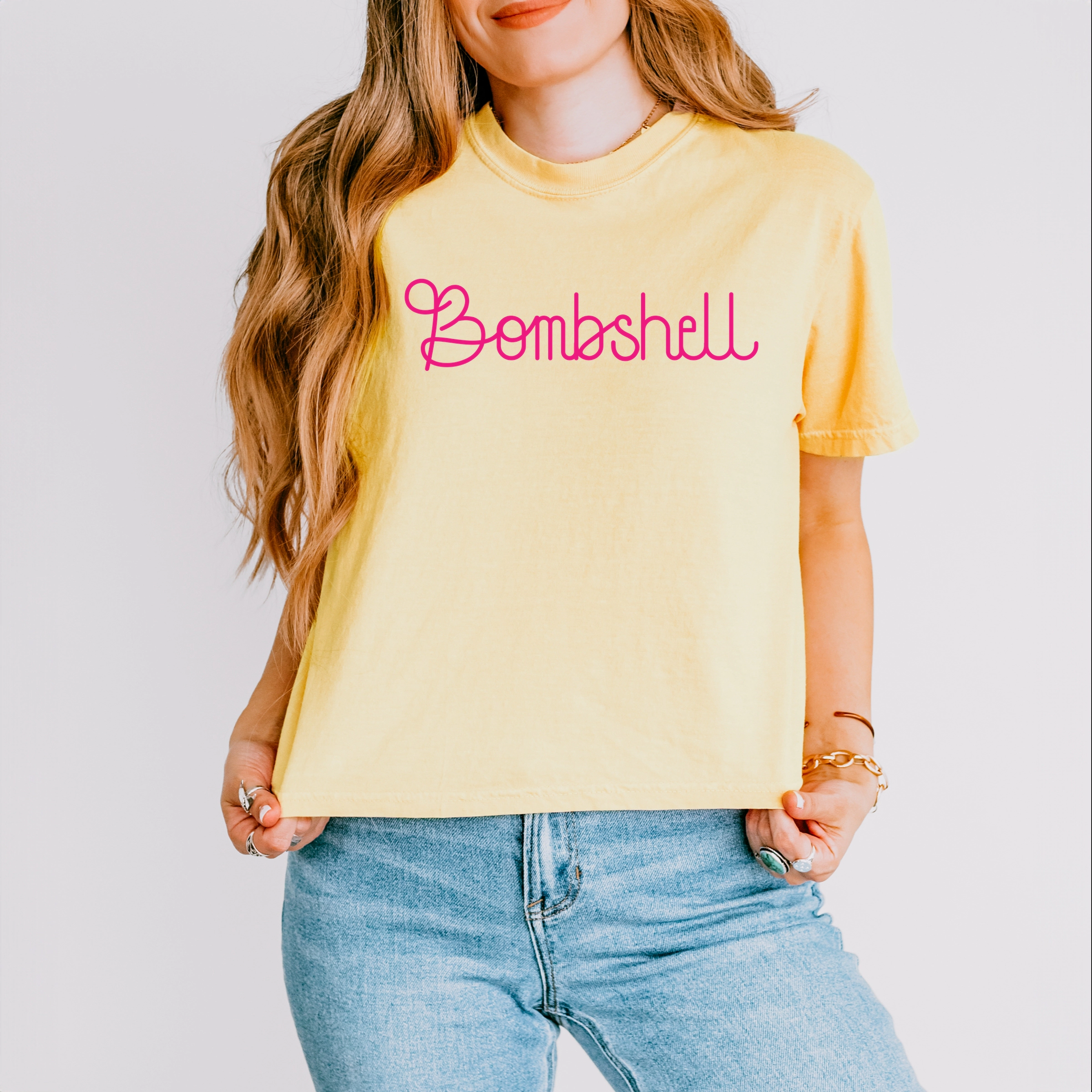 Simply Sage Market - Women's Boxy Crop Top Graphic T-Shirt Bombshell Thin