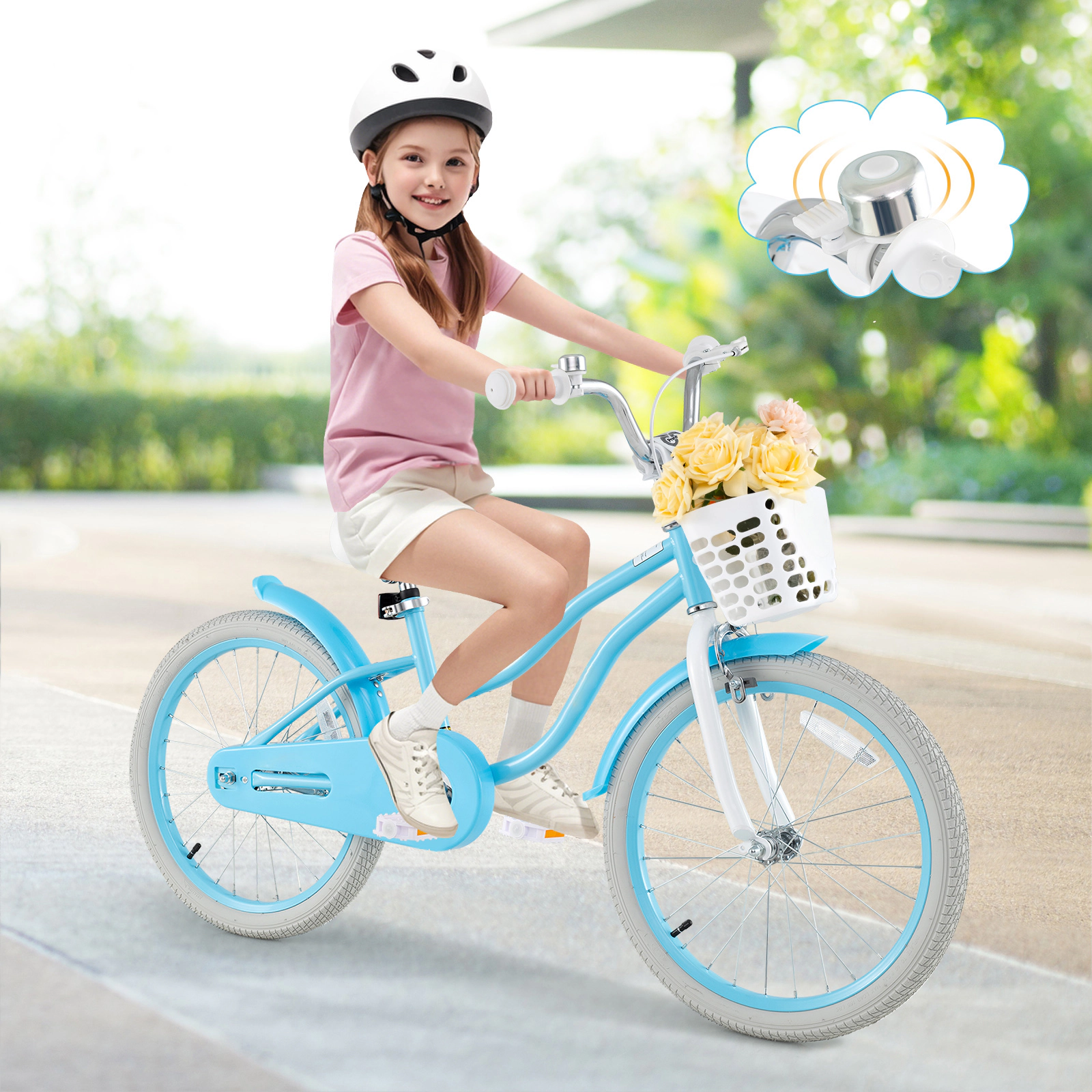 SUGIFT Blue Dual Brakes Adjustable Seat Front Basket and Kickstand Kids 20 Inch Bike