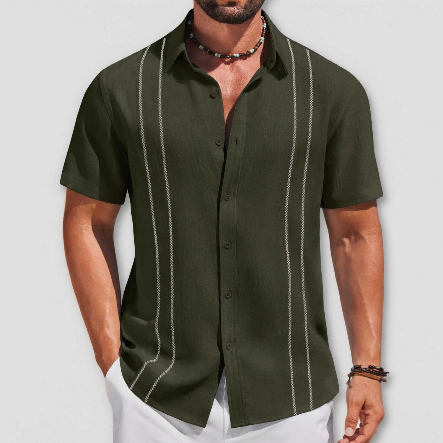 COOFANDY Mens Short Sleeve Button Down Shirts  Vertical Stripe Casual Tops