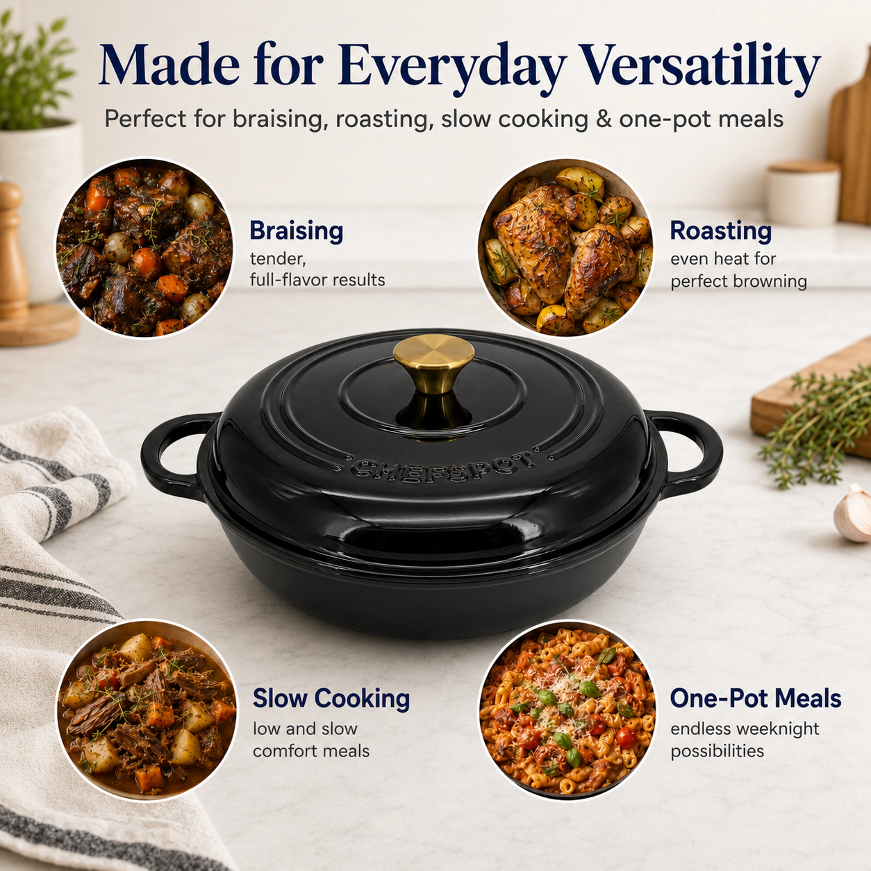 CHEFSPOT 3.5 Quart Enameled Cast Iron Braiser Pan