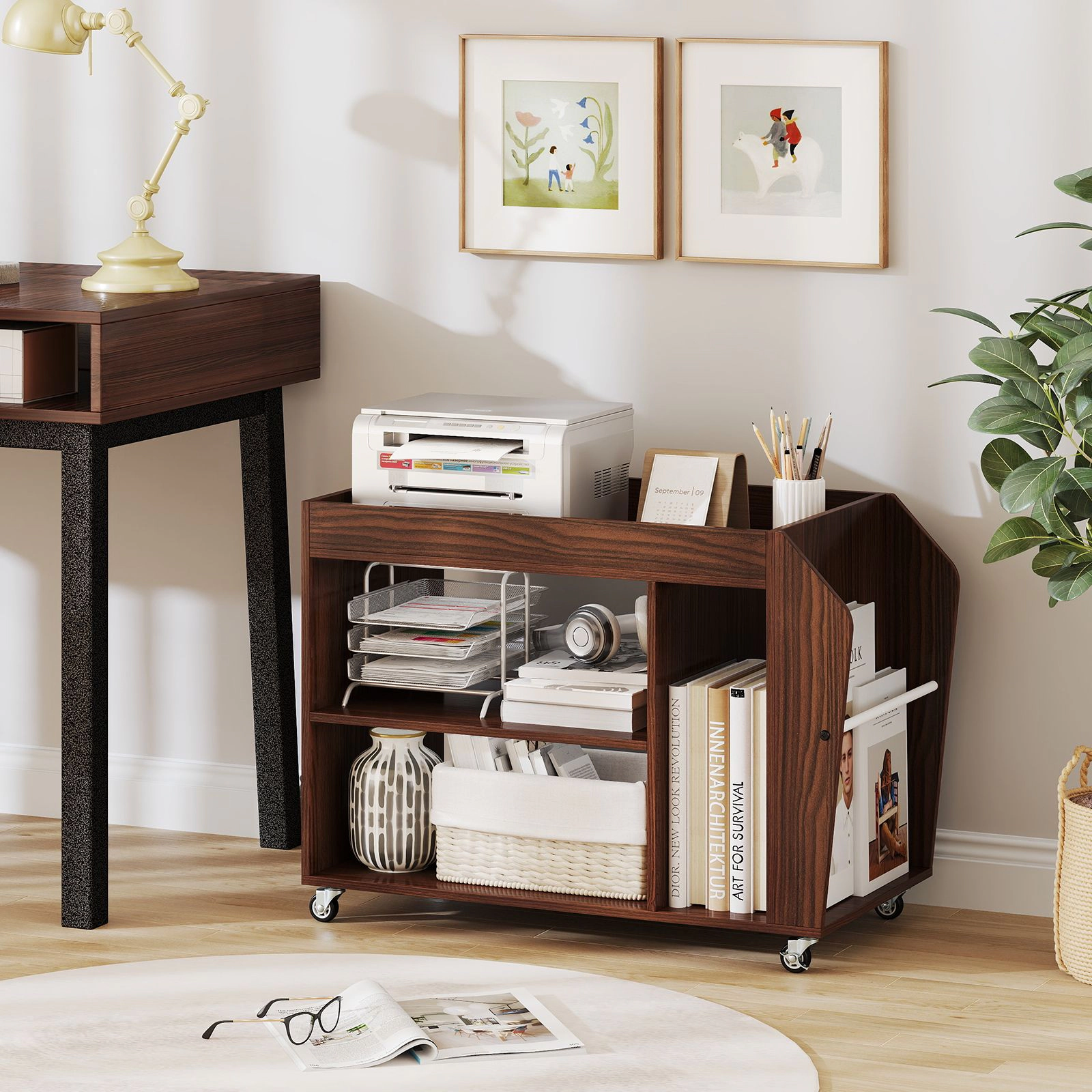 SlickBlue 3 Tier Rolling Side Table with Storage Shelves