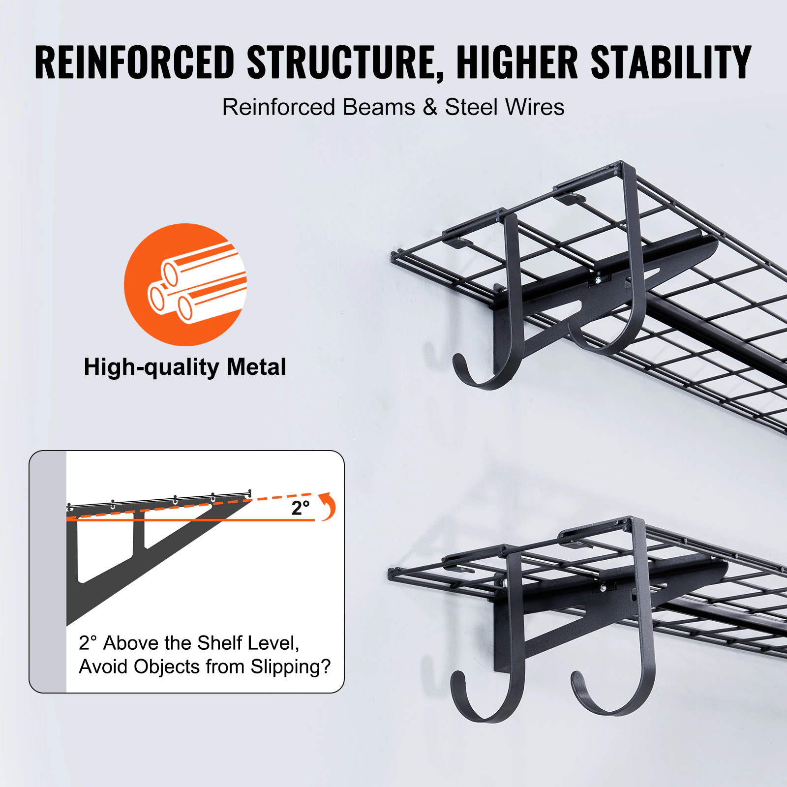 HONGGE 4 x 1 ft Garage Wall Shelving, 2-Pack Heavy Duty Steel Shelves, 400 lb Capacity for Shop & Garage Storage