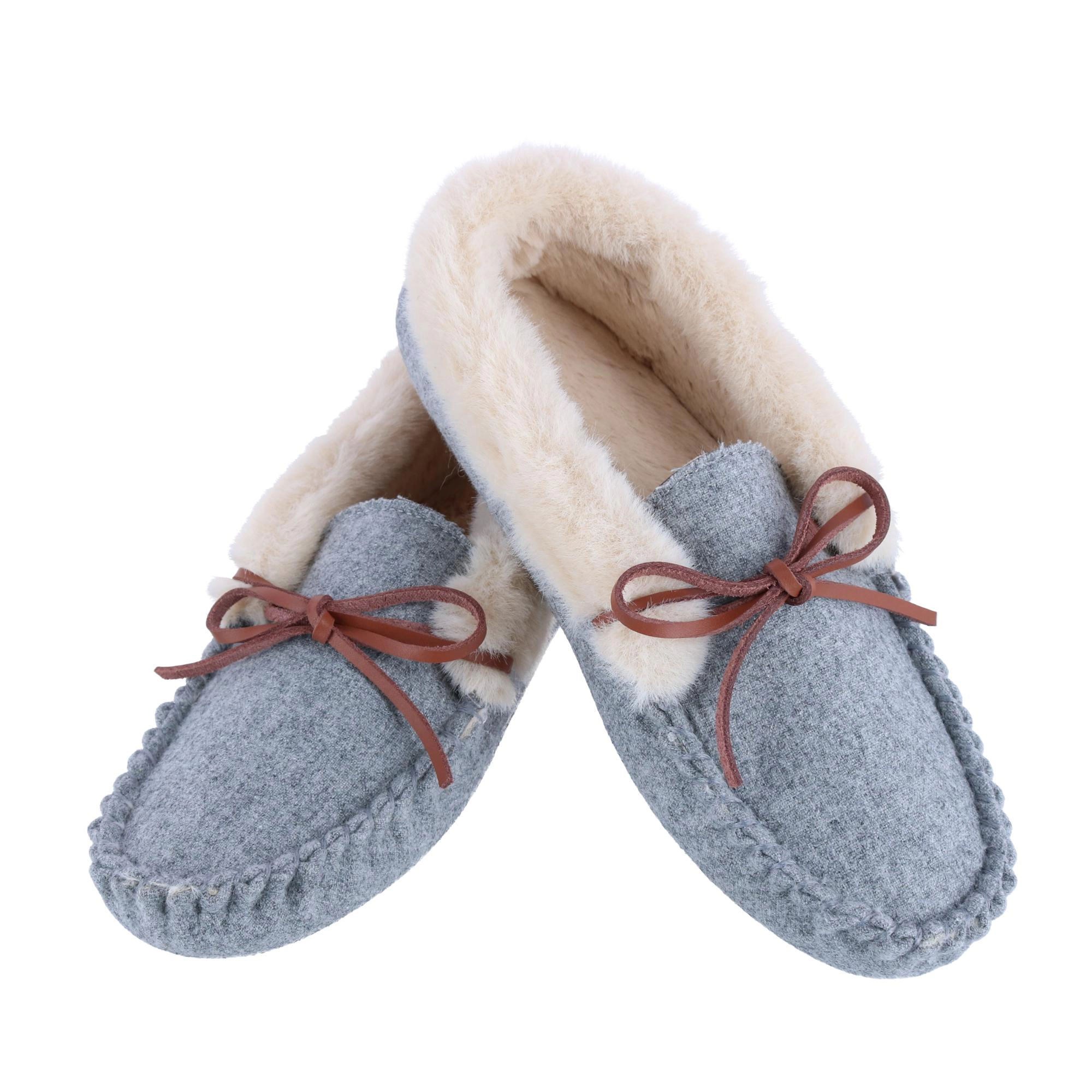 Ascentix Women's Cozy Moccasin Slippers Faux Fur Lined Gray